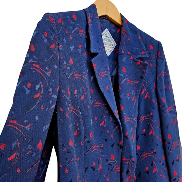 Vintage Turkish Tekbir Modest Coat 80s/90s Navy Red Woven Jacquard 6 8 38 - Picture 15 of 15